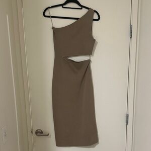 Oak + Fort Beige One Shoulder Cutout Dress